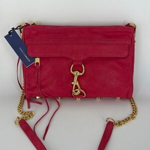 NWT RARE Rebecca Minkoff Pink Shimmer Leather Magenta Studded Y2K 2000's MAC Bag